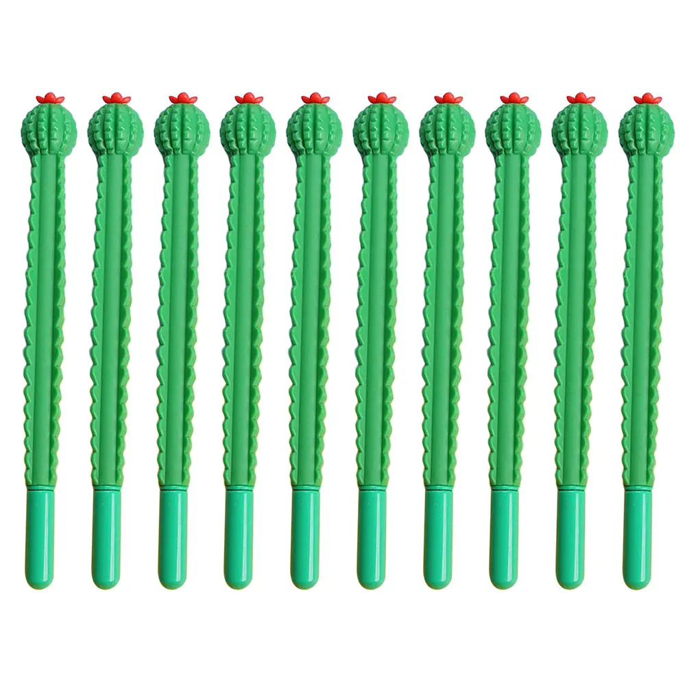 

10 шт. гелевых ручек с мультяшными кактусами, портативные ручки для письма для студентов и офиса, пластиковый корпус, плавное письмо