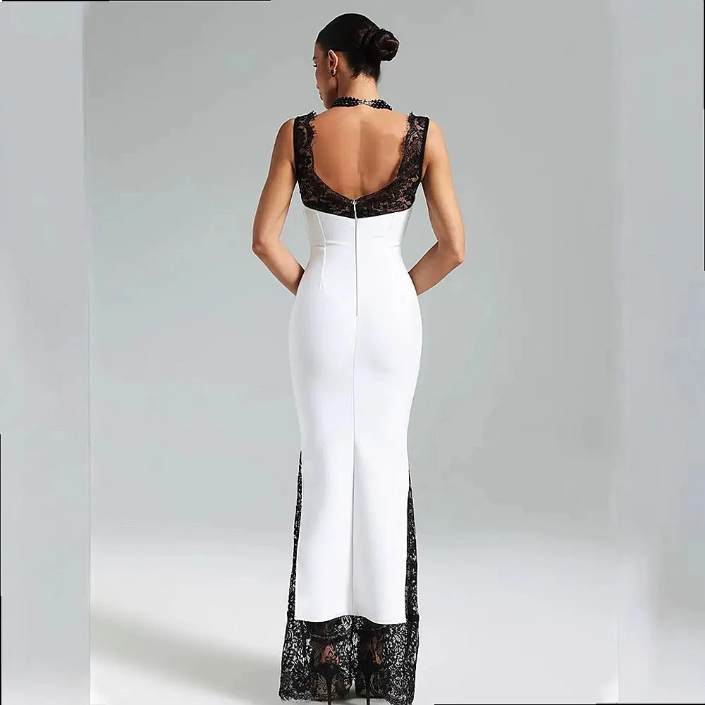 V Neck Lace Spliced Sleeveless Dress Summer Women Bodycon Dresses Jumpsuit Playsuit