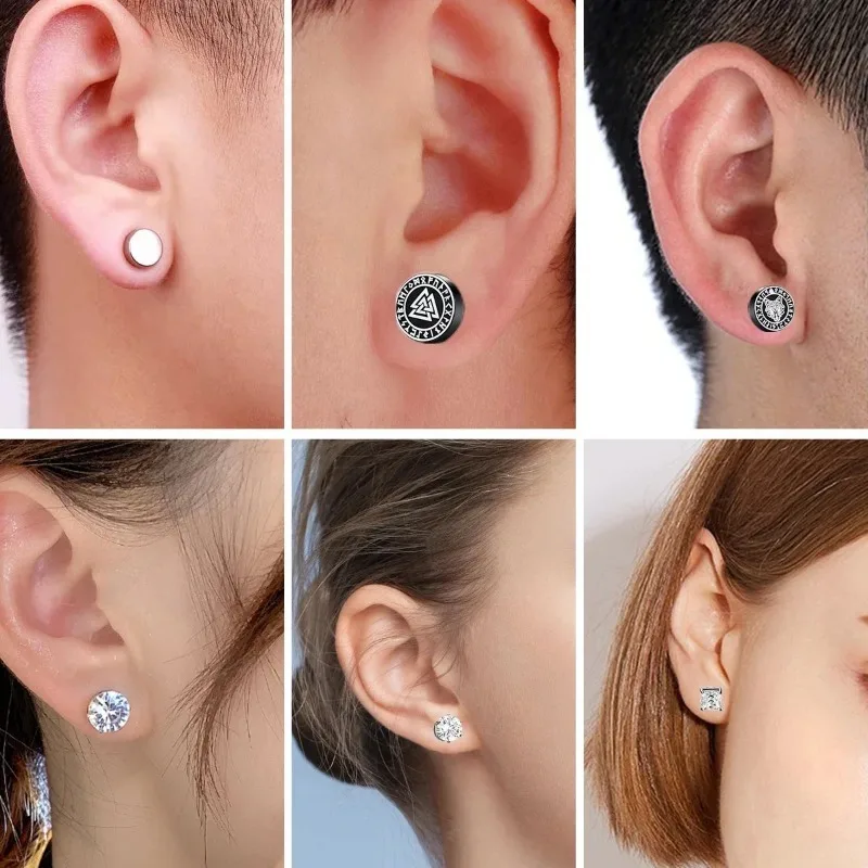 1Pairs Crystal Strong Magnetic Ear Stud Clip Earrings for Men Women, Punk Round Zircon Magnet Earrings Non Piercing Ear Jewelry