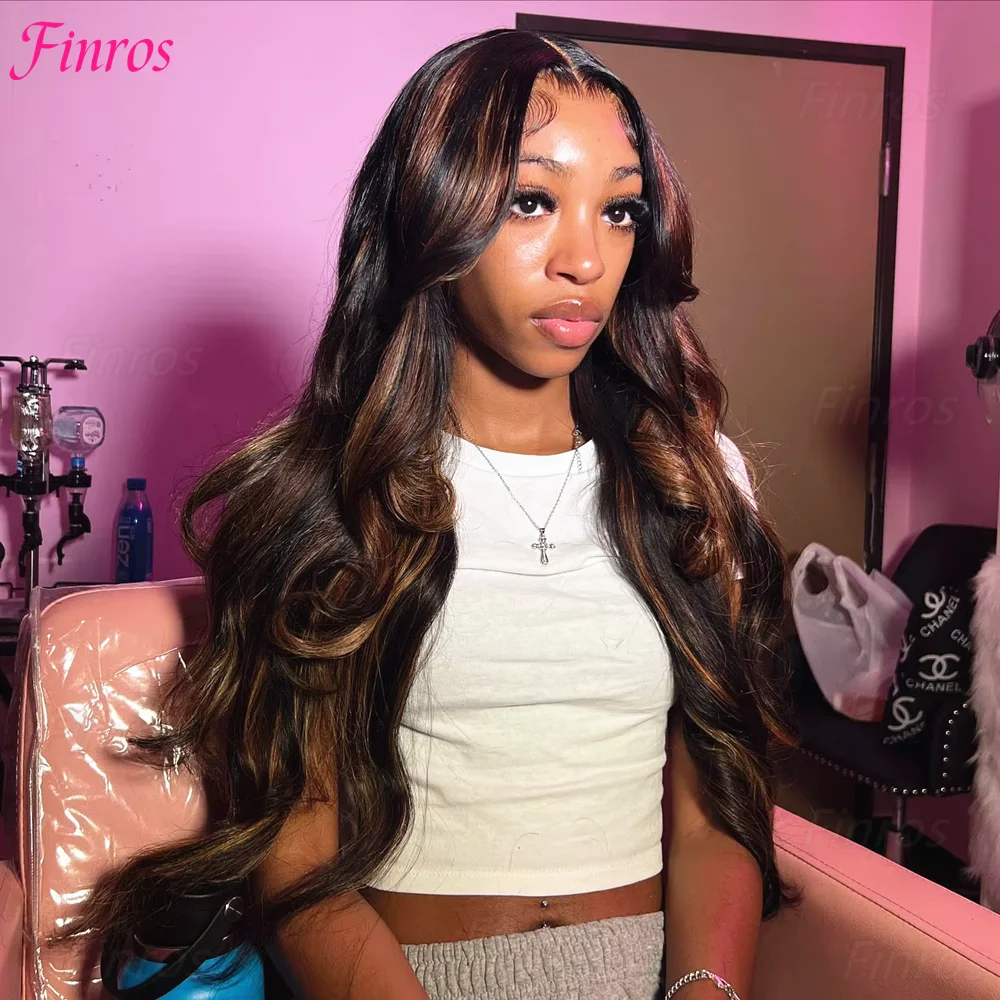 

Finros 30 36 Inch Body Wave 1B/30 Highlight Wig Human Hair 13x6 HD Lace Frontal Wig Ombre Colored Brazilian Hair For Black Women