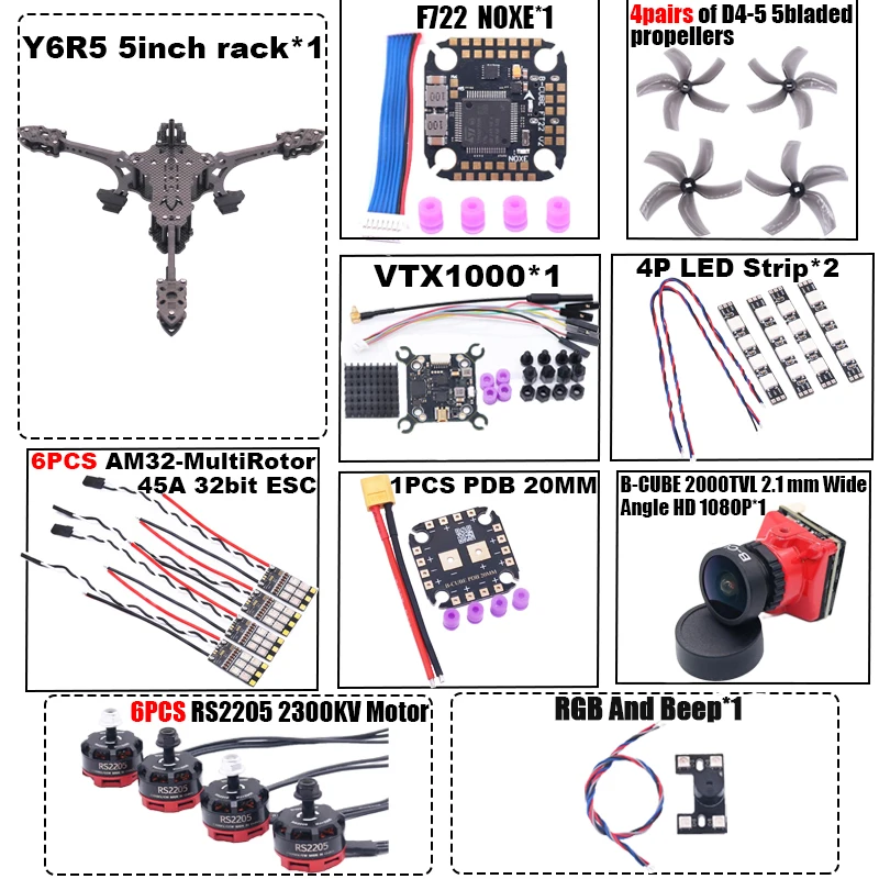 B-CUBE Y6R5 5インチ FPV ドローンフレームキット カーボンファイバー レーシングクアッドコプター フリースタイル INAV Beatflight F722 NOXE Ardupilot FlightControl