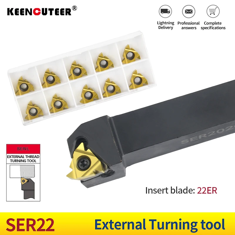 Ser External Thread Turning Tools Cortador de Torno Inserções de Carboneto Conjunto de Suporte Cnc Ser2023k22 Ser2023m22 1pc