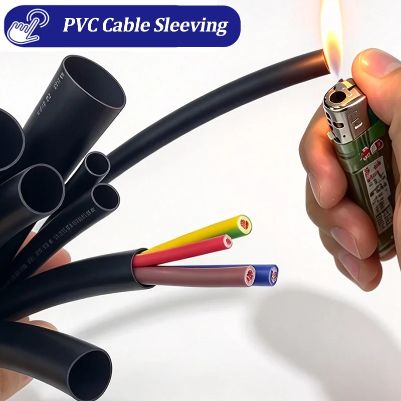 Black Flexible Eco-friendly PVC Cable Sleeving, Flame Retardant Tube ID1mm-20mm, 2~50M for Electrical Wiring Harness & Wire Loom