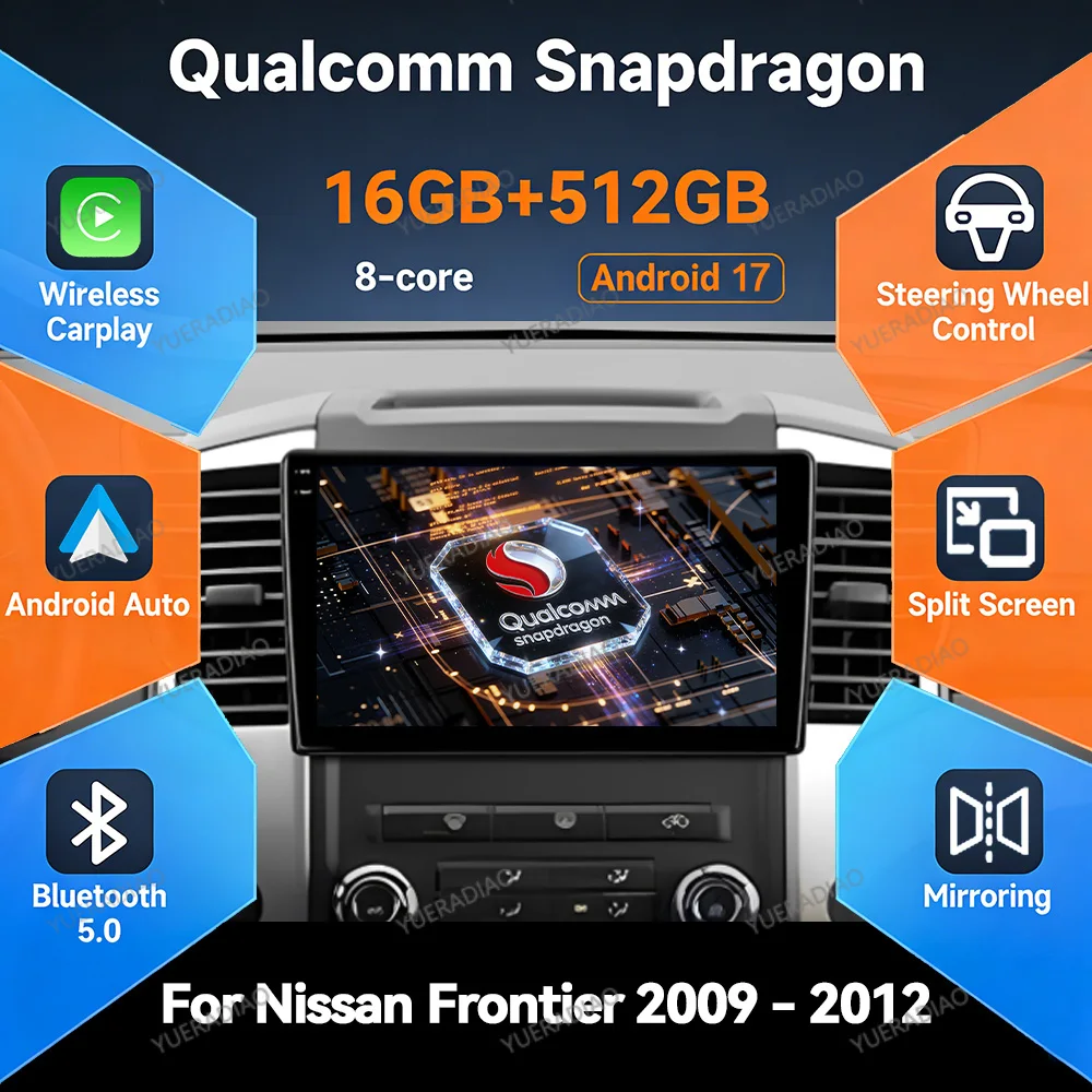 Radio para Auto Android 17 para Nissan Frontier Xterra 2009 2010 2011 2012, GPS NAVI, Reproductor Multimedia con Bluetooth, Unidad Principal con Video, 4G LTE, 5G WIFI