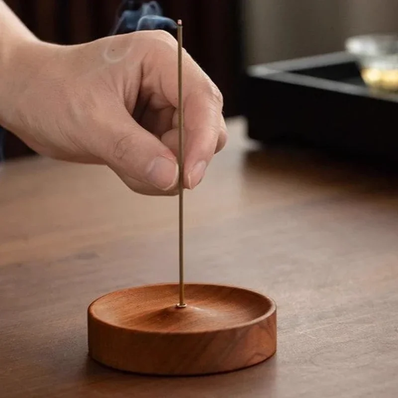 Round Solid Wood Incense Stick Holder Sandalwood Agarwood Incense Burner Handmade Tea Ceremony Incense Base Tray Holder