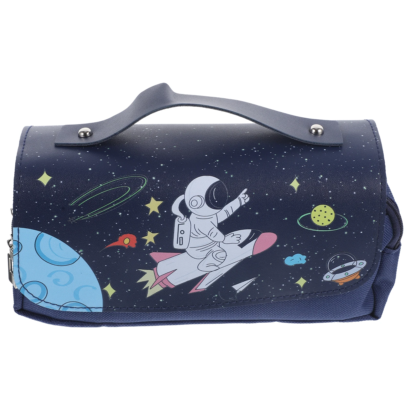 

Pencil Case Stationery Bag Portable Pouch Blue Color Large Capacity Cartoon Pattern Lightweight Practical Storage Supplies Pen