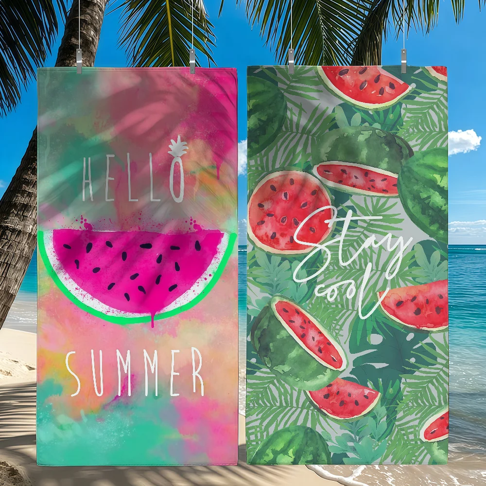 Hello Summer Watermelon-Print Towel Quick Drying Beach Towels Are Suitable For Swimming Pools Camping Yoga And The Gym