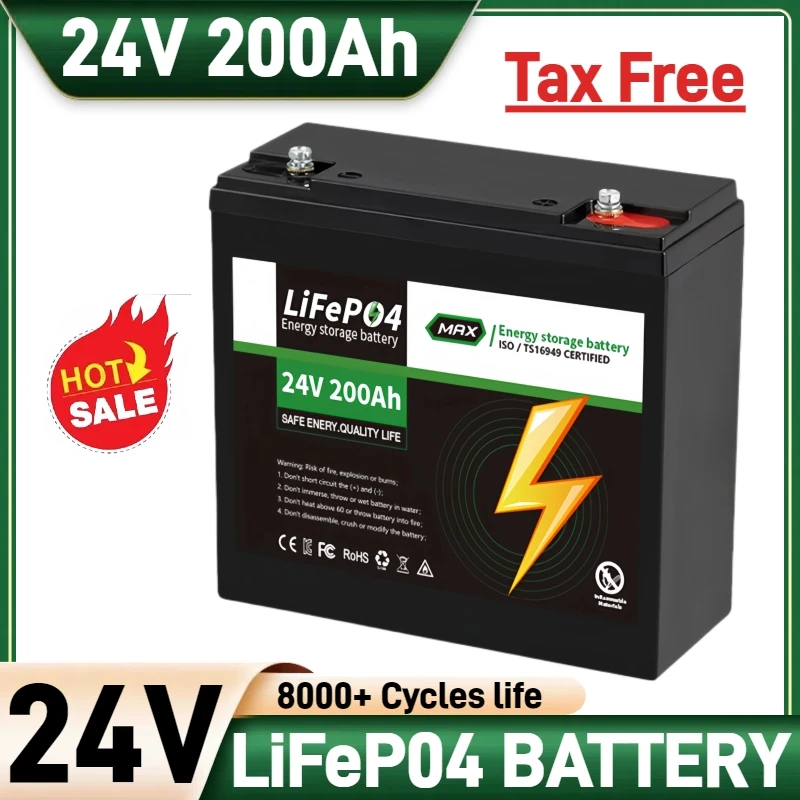 

100% Original 24V 200Ah LiFePO4 Battery with BMS, 8000+ Cycle, for RV, Golf Cart, Solar Power System, Trolling Motor
