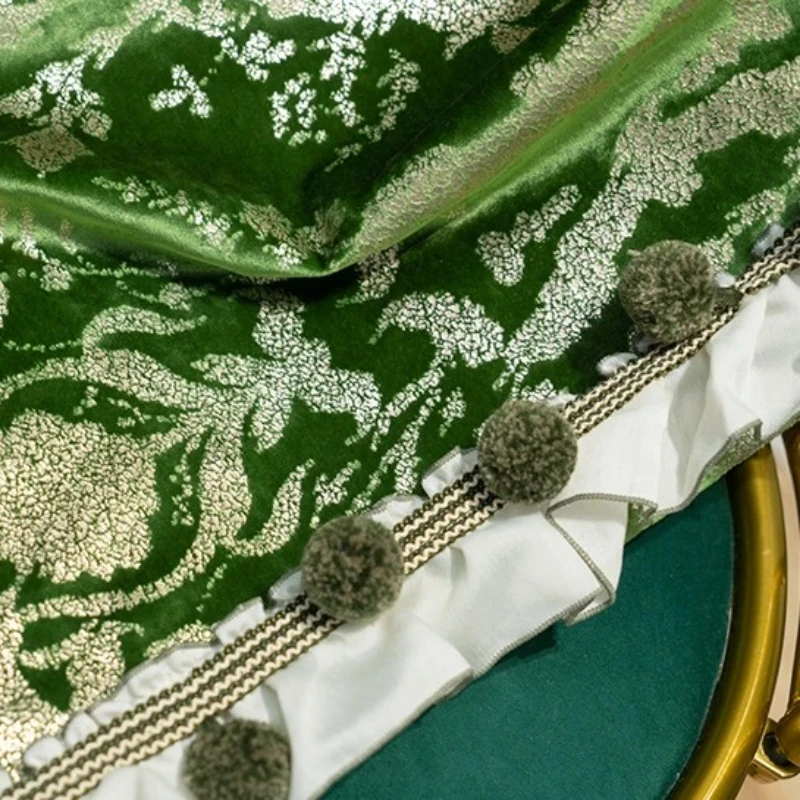 Vintage Green Velvet Gold Embossed Jacquard Curtains for Living Room Bedroom Dining Room Study Room