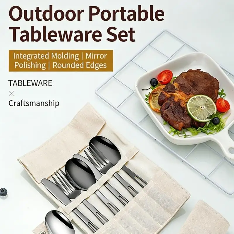 7 Pack User Friendly Stainless Steel Practical Outdoor Utensils Set Outdoor Dinnerware Suitable for Nature Lover Present