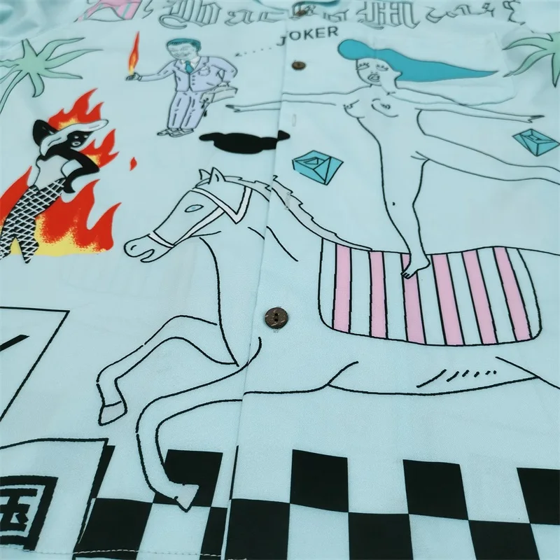 WACKO MARIA Digital Print World Peace Series Hawaii Long Sleeve Shirt Mens Womens Casual Loose High-end Shirt Fall Tops