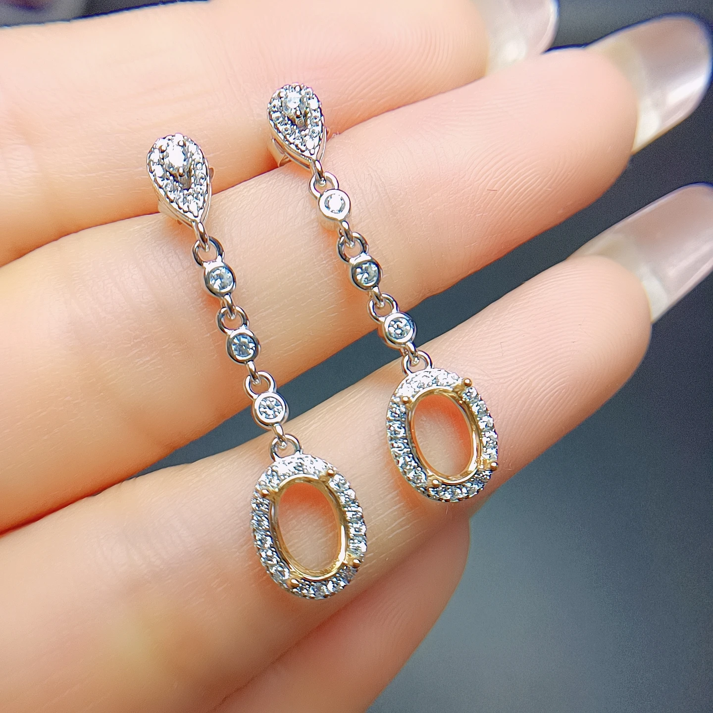 

MeiBaPJ Inlay 5*7mm GemStone S925 Sterling Silver DIY Empty Earrings Holder for Women Fine Jewelry Accessory Free Mail