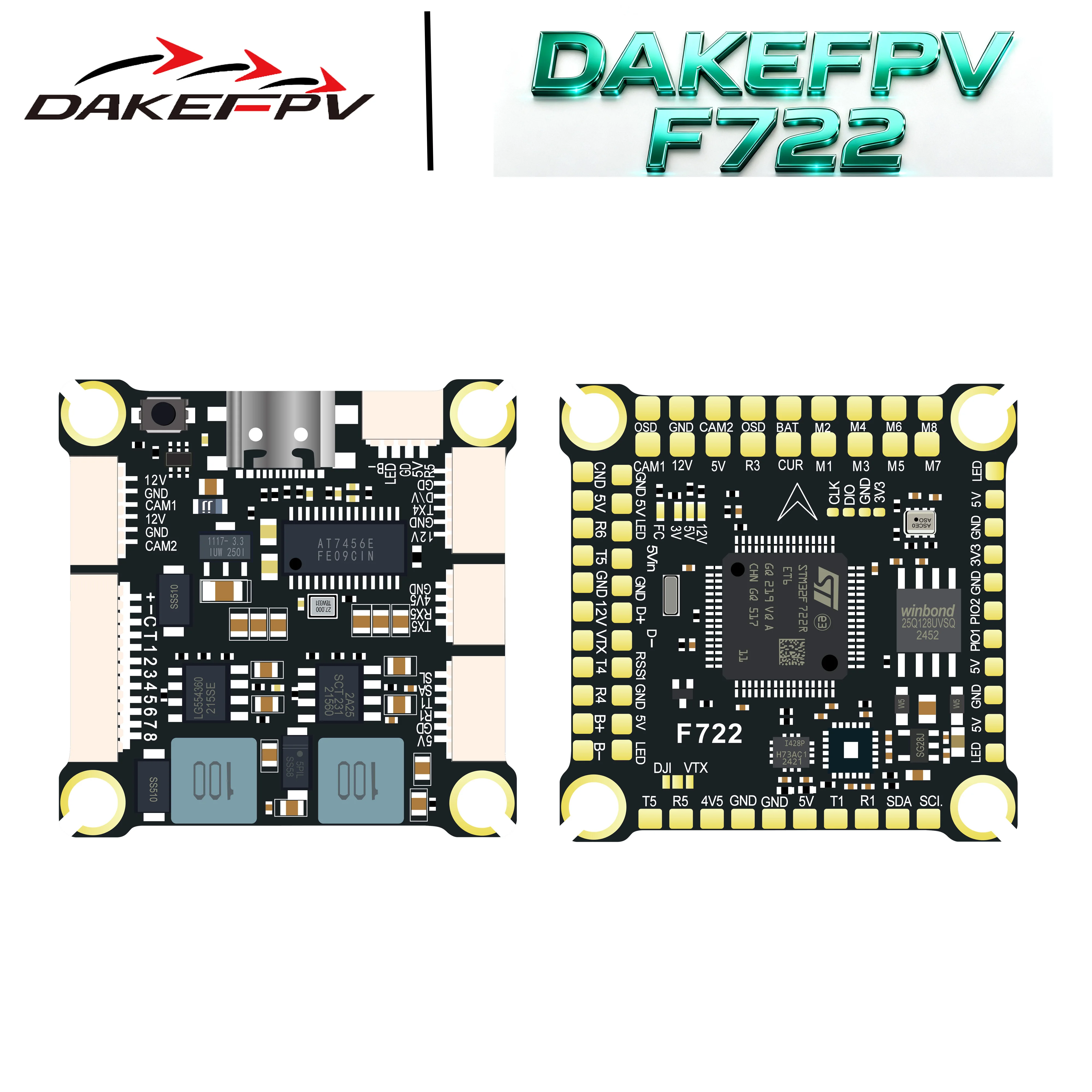 

DAKEFPV F722 8S 70A Stack Flight Control FC 3-8S 60A ESC F405 STACK 30X30mm ICM42688P Gyro For Remote Control FPV Racing Drone