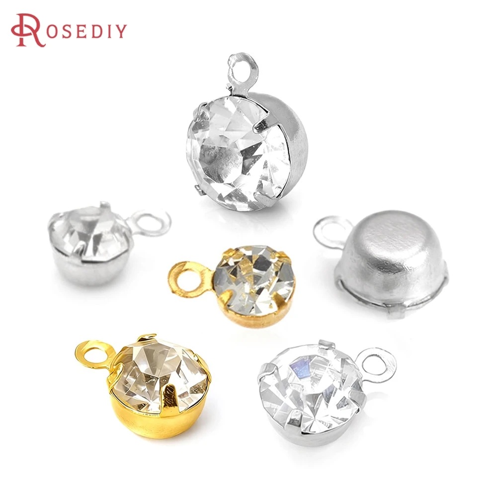 100PCS 4MM 5.5MM 8MM Brass with Glass Rhinestone Single Hole Rhinestone Charms End Beads Diy Jewelry Findings Accessories