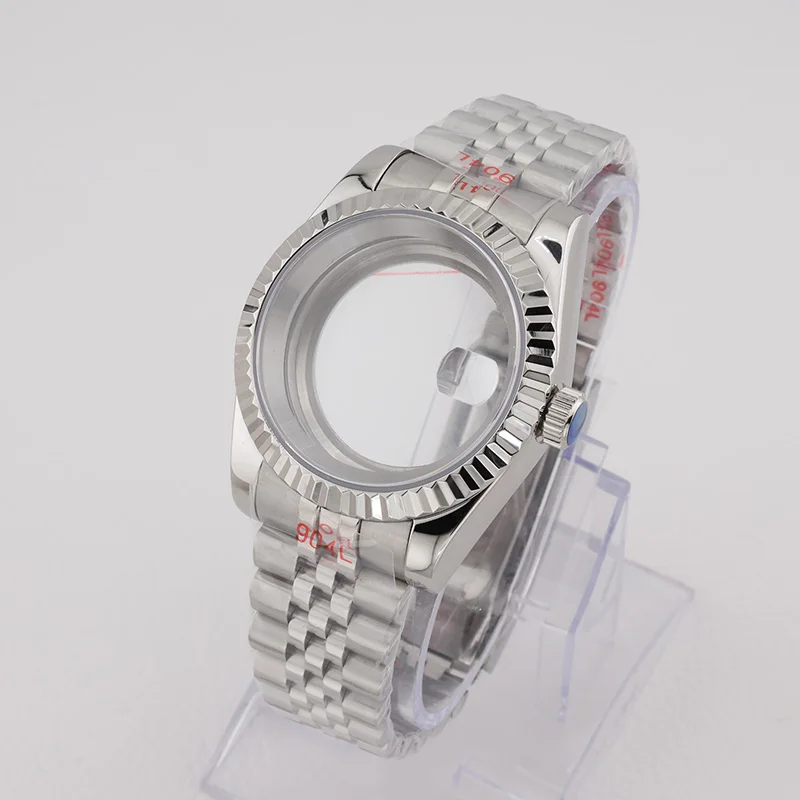 

36/39MM Silver Datejust Watch Cases Sapphire Glass Stainless Steel Bracelet for Seiko Mod Men Wrist Mechanical Replacement Parts