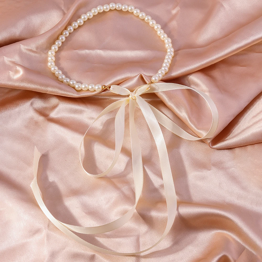 Aihua Koreanische Imitationsperlen-Halskette für Damen, Choker, modische schwarze Samt-Halskette mit verstellbarer Schleife, Hochzeitsschmuck, Geschenkidee – Detail 9