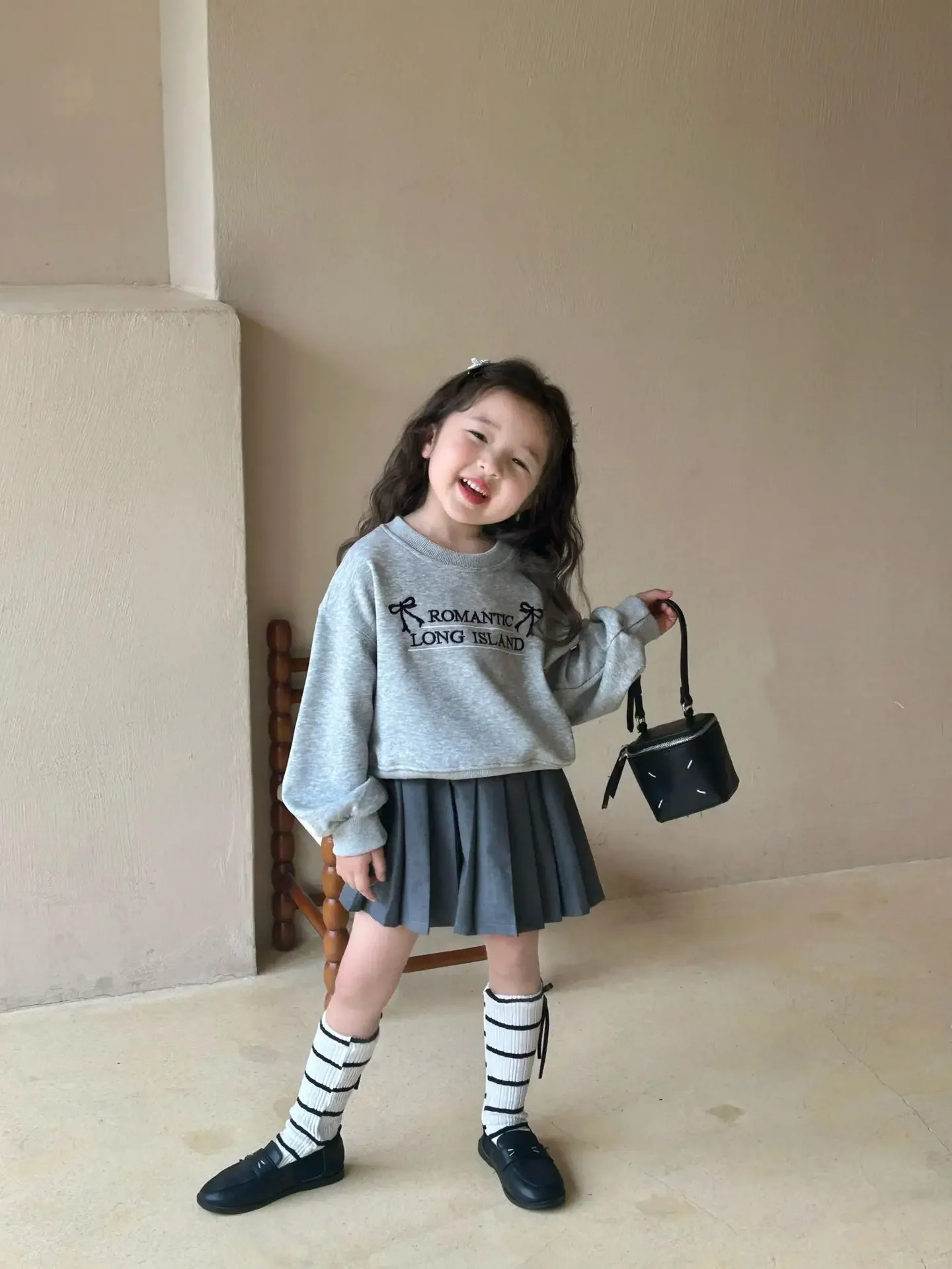 Girls Gray Hoodie Children 2024 New Autumn Collection Fashion Simple Casual Baby Girls Hoodie Clothes Korean Simple Style Top