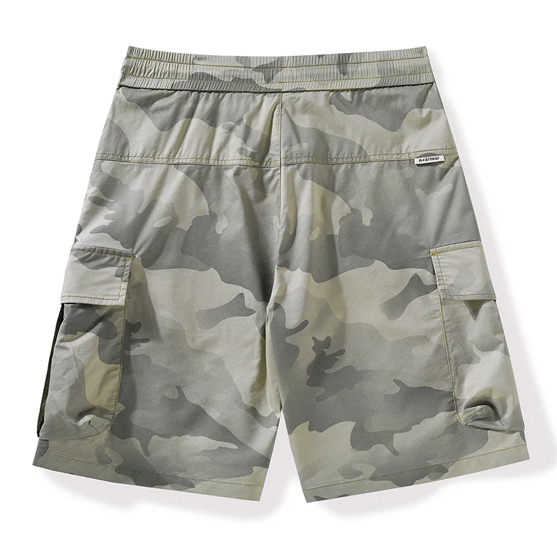 Fashion Elastic Spliced Pockets Camouflage Cargo Shorts Men's Clothing 2024 Summer New Loose Lace Up High Waist Casual Shorts