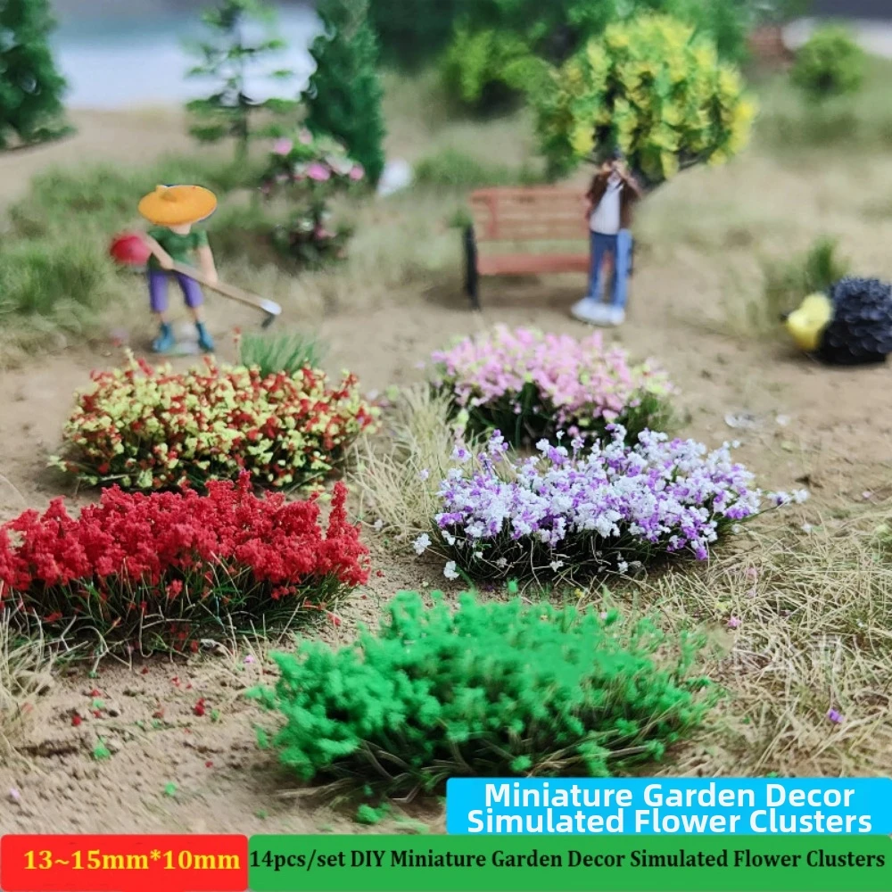 14pcs/set Multicolors DIY Miniature Garden Decor Plastic 13~15mm*10mm Simulated Flower Clusters Landscape Wargame Grass Tufts