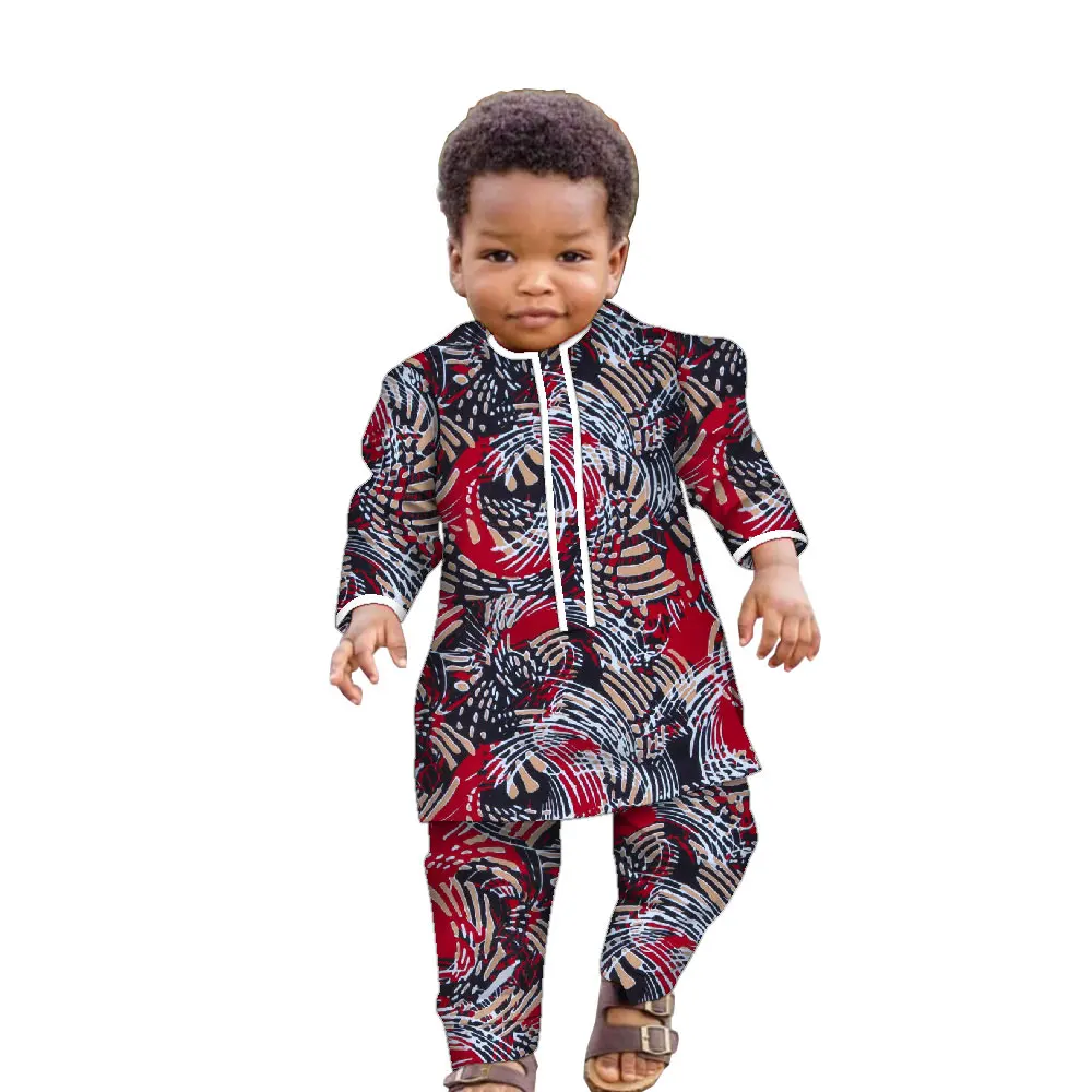 Ankara Fashion Floral Print Boy Suit 2 Pcs Set Long Sleeve Shirt and Pant African Clothes for Boy Dashiki Boy Outfit Wyt621