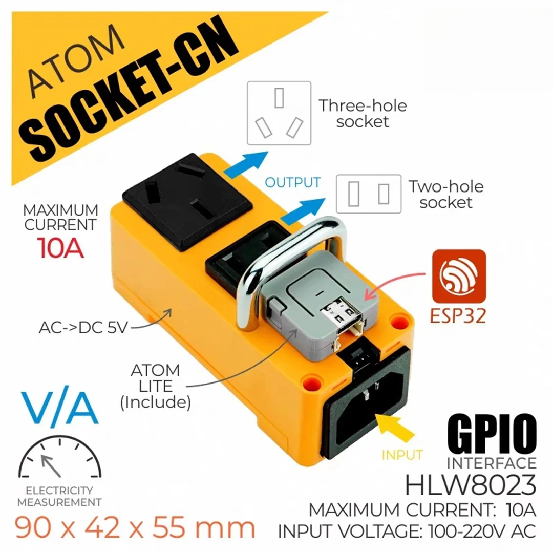 

Официальный умный счетчик электроэнергии M5Stack Atom Socket CN LW8032 с высокой точностью измерения