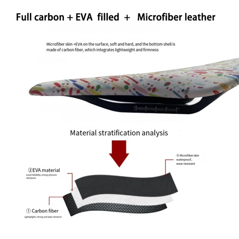 Autostoelkussen met kleurrijk patroon, zacht zadel, hol ademend fietszitkussen van koolstofvezel