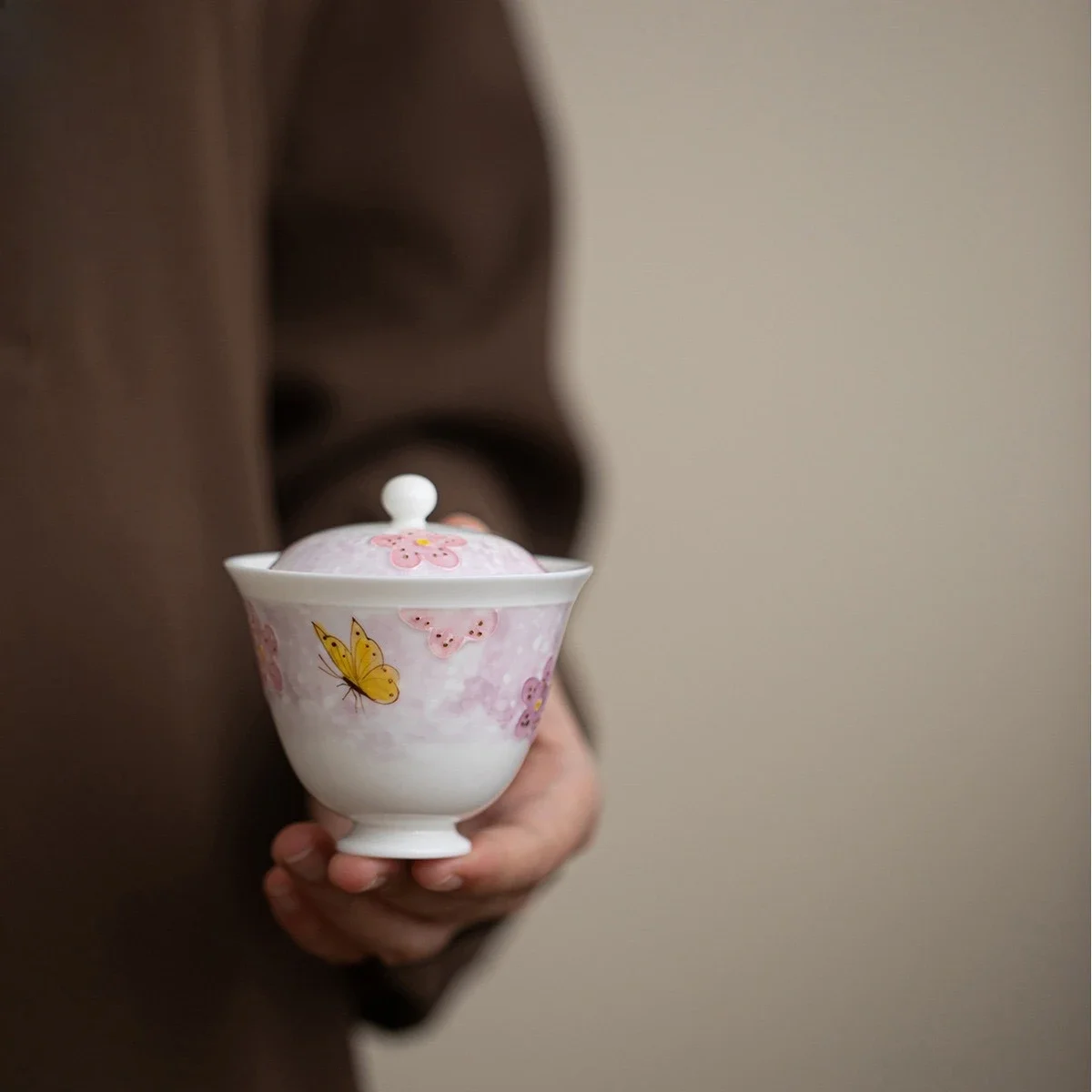 80ML Hand-painted Underglaze Color Butterfly Ercai Cover Bowl Healing Ceramic Tea Bowl Women's Small Tea Bowl KungFu Teacup Gift