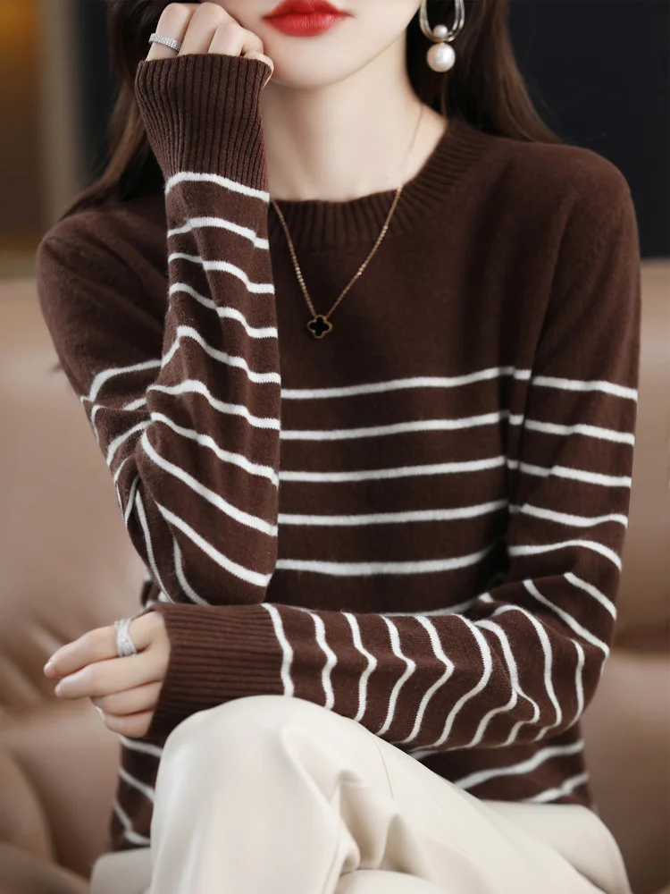 Women Autumn Winter Sweaters O-neck Striped Knitwear Fashion Long Sleeve Loose Sweaters Female Casual Korean Style New Tops