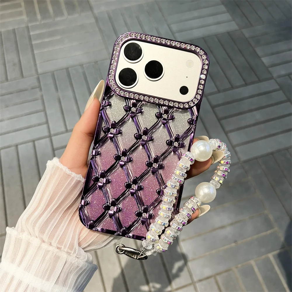 Glitter Diamond Quilted Lanyard Phone Case For Samsung Galaxy S26 Ultra S25 S24 FE S23 Plus A16 Shockproof Funda Cover Coque