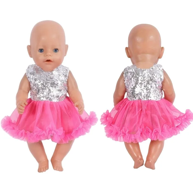 Doll Clothes Fit for 17 Inch New Born Baby Dolls Fashion Sequin Dress for American 18 Inch Girl Doll 43 Cm Clothes Birthday Gift