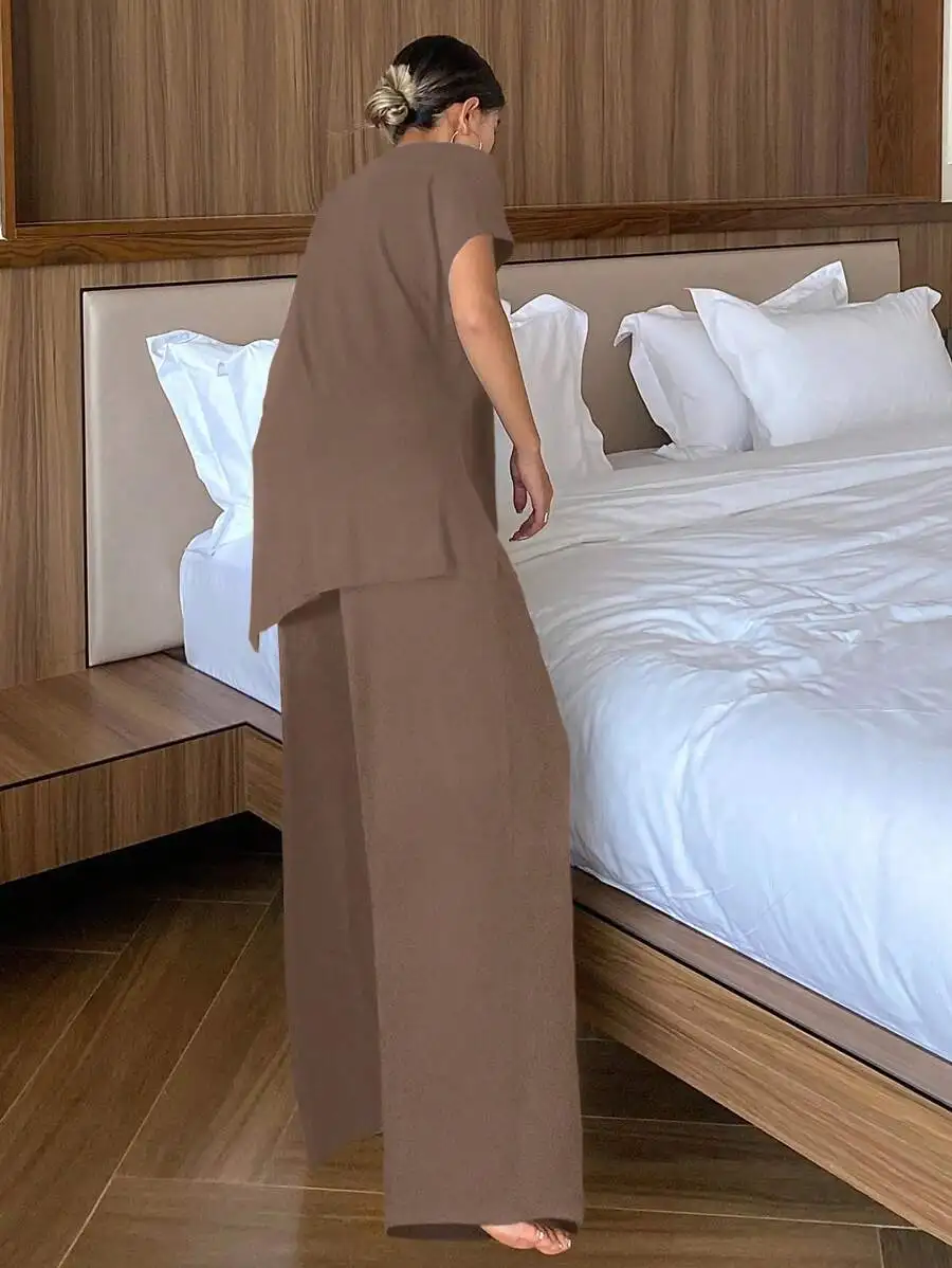 

Simple Loose Solid Color Casual Homewear Set Pajama Sleepwear For Women