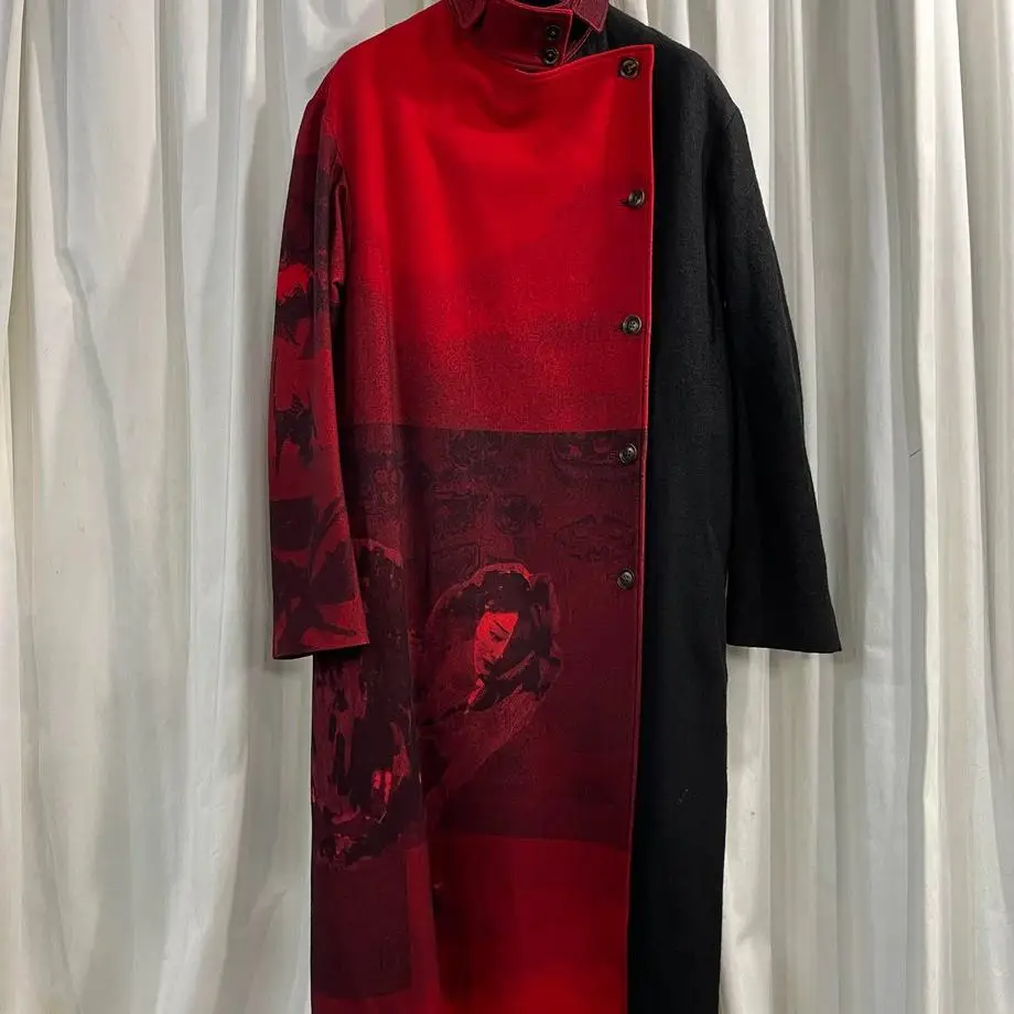 

ТОП-ЯМАМОТО ® Шерстяное пальто в стиле пэчворк с принтом, женское пальто средней длины с воротником-стойкой, дизайнерский стиль