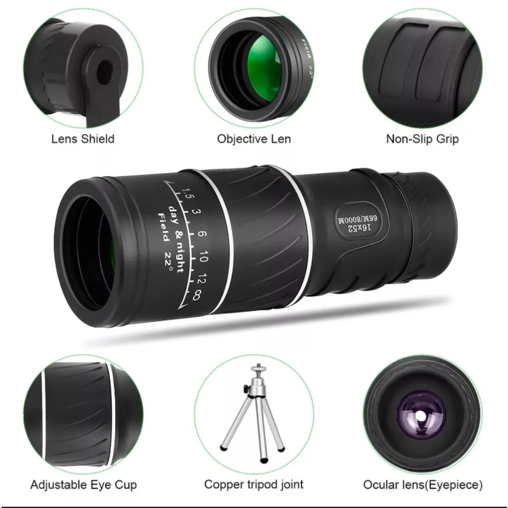 16X52 Monocular Telescope Dual Focus Zoom Binoculars Tripod Stand HD Scope Night Vision With Strap Optical Lens/Rubber Outdoor