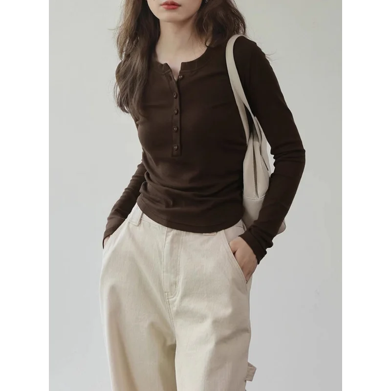 

Spring and Autumn Long-sleeved Knitted T-shirt Women with Slim Tops for Casual and Versatile Temperament Inner Base Shirt