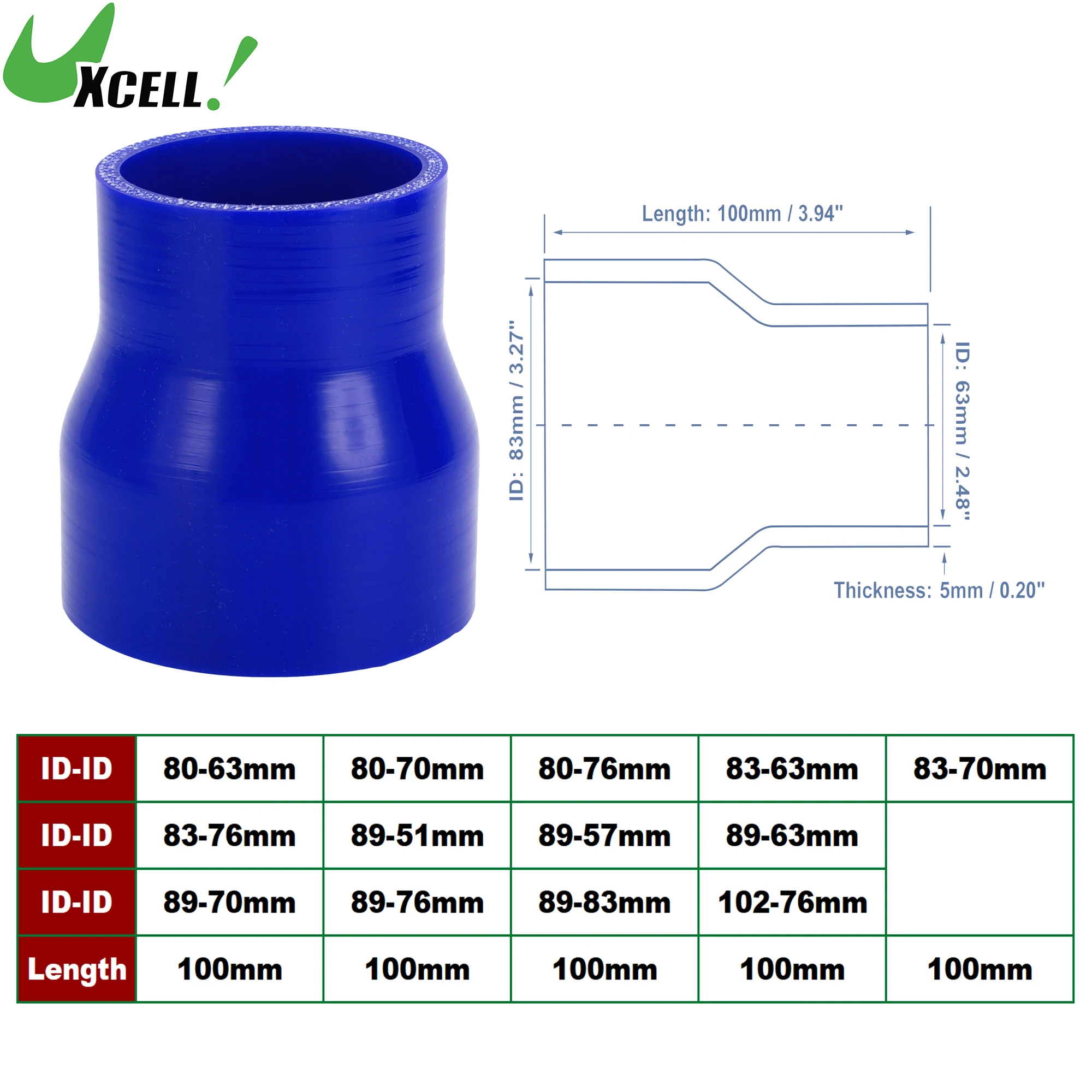 

UXCELL ID 80-63mm 80-76mm 83-70mm 89-63mm 89-76mm 102-76mm 100mm Length 0 Degrees Car Silicone Hose Coolant Hose