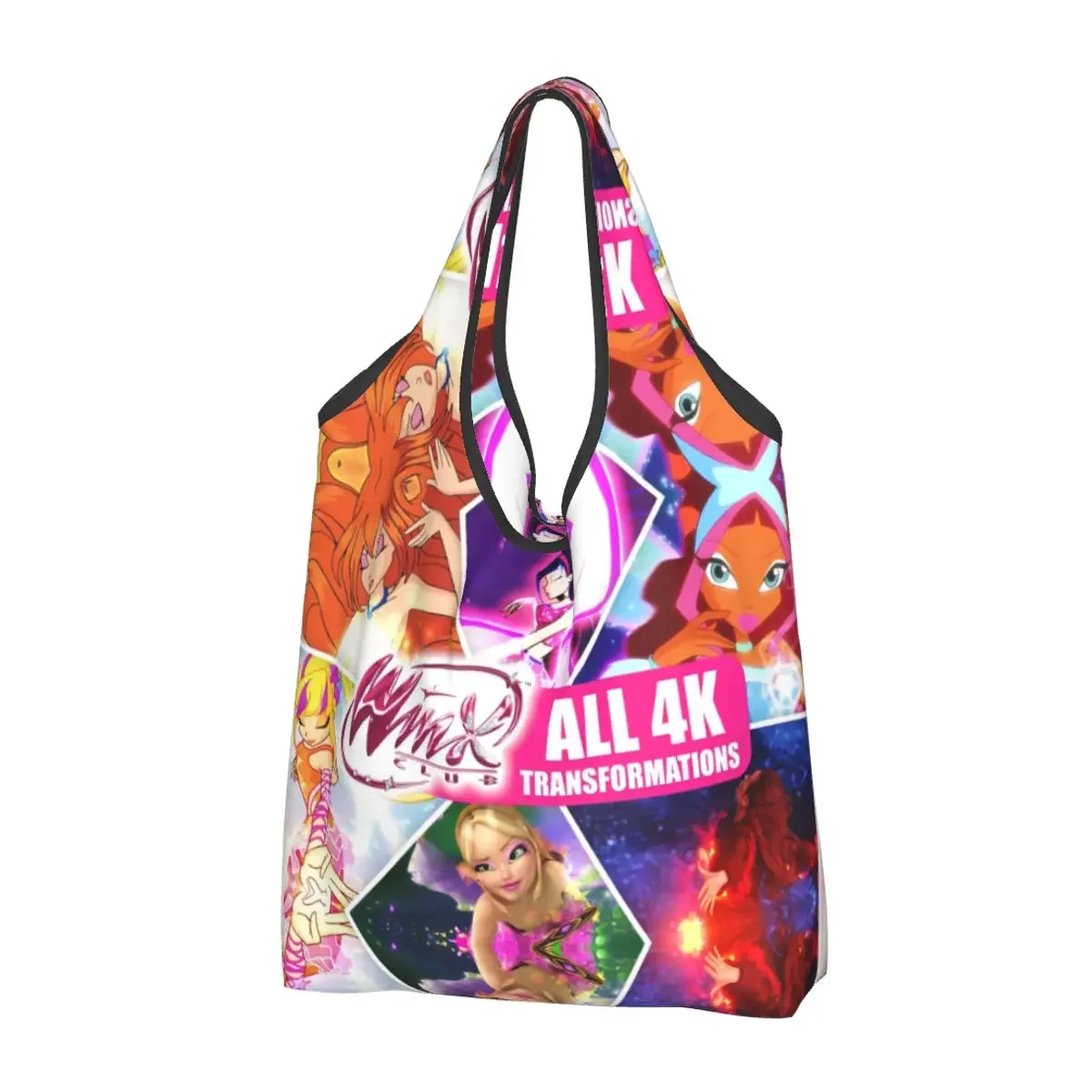 Custom Fashion Printing Anime Winx Club Tote Shopping Bag Portable Shoulder Shopper Handbag