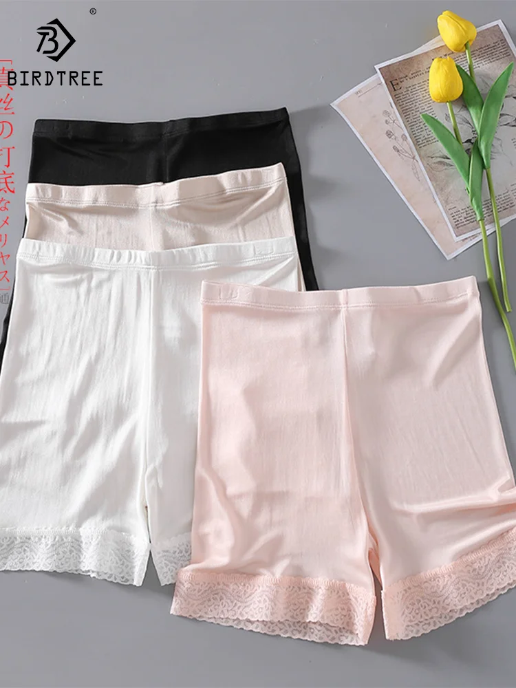 Birdtree 1PC 70% Mulberry Silk Slip Shorts Leggings Boyshorts Petti Pant Undershorts Panties Lingerie Underwear P37101QM