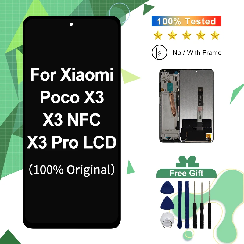 IPS For Xiaomi Poco X3 LCD X3 NFC Display M2007J20CG Touch Screen Digitizer For Poco X3 Pro LCD M2102J20SG Replace Parts