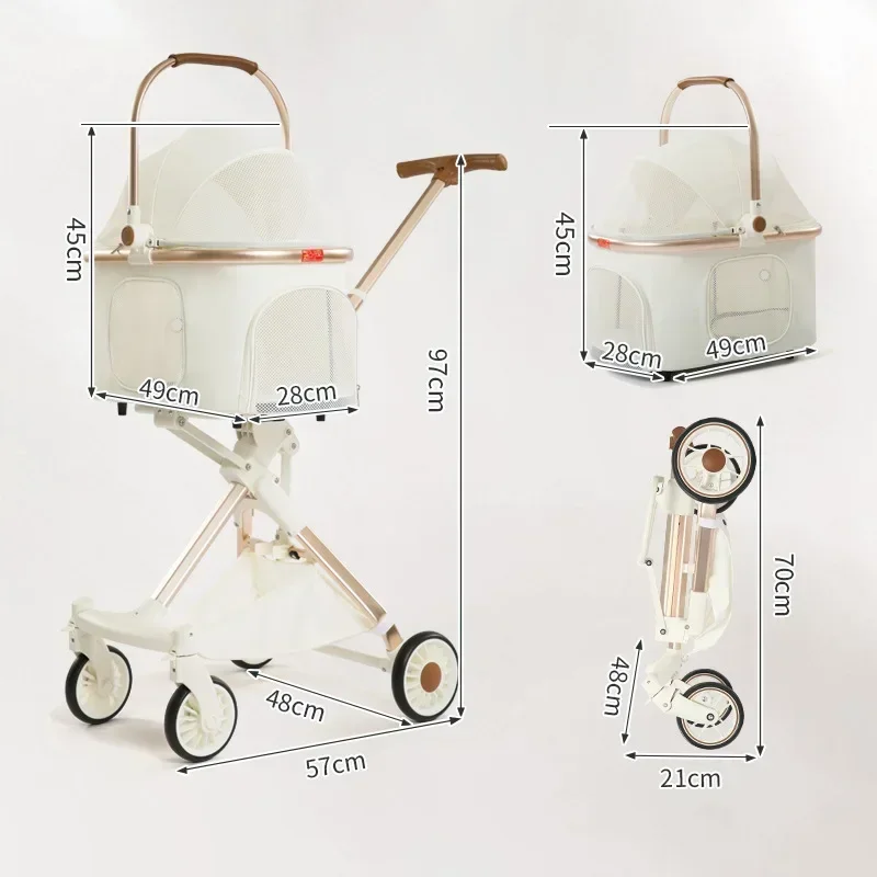 Lightweight White High-view Pet Stroller Multifunctional Dog Stroller Breathable Pet Stroller High-looking Pet Car