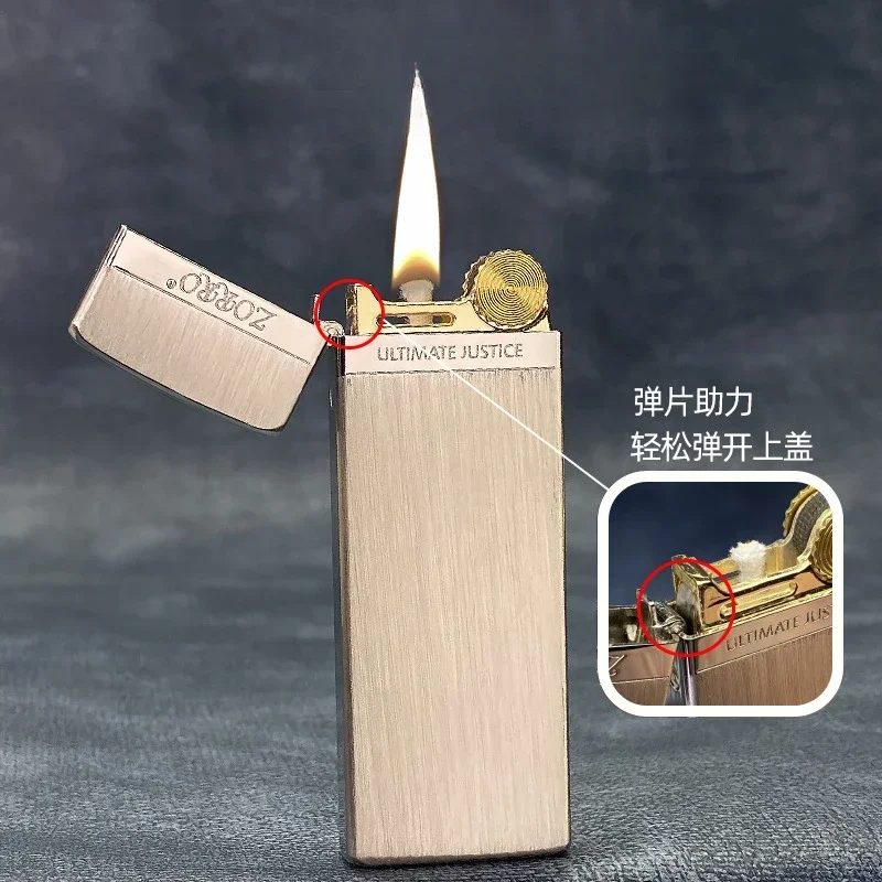 ZORRO Ultra-thin Pure Copper Mini Kerosene Lighter Portable Metal Windproof Grinding Wheel Lighters Cigarette Smoking Gadgets view 4