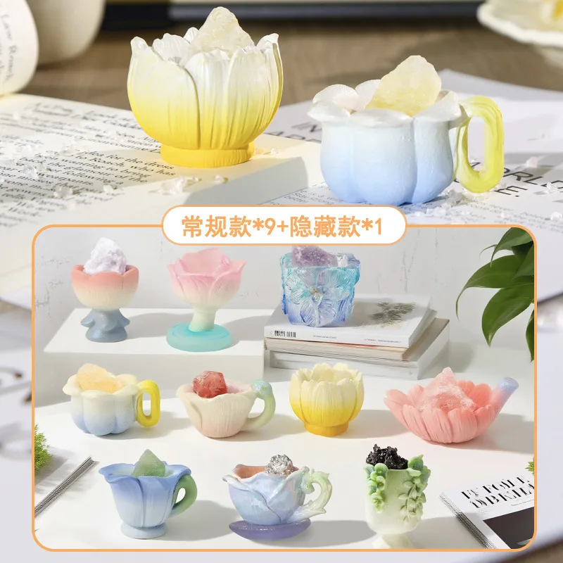 

9PCS Like Bathing In The Flower Field Energy Blind Box Creative Crystal Design Resin Craftwork Ornament Desk Decoration