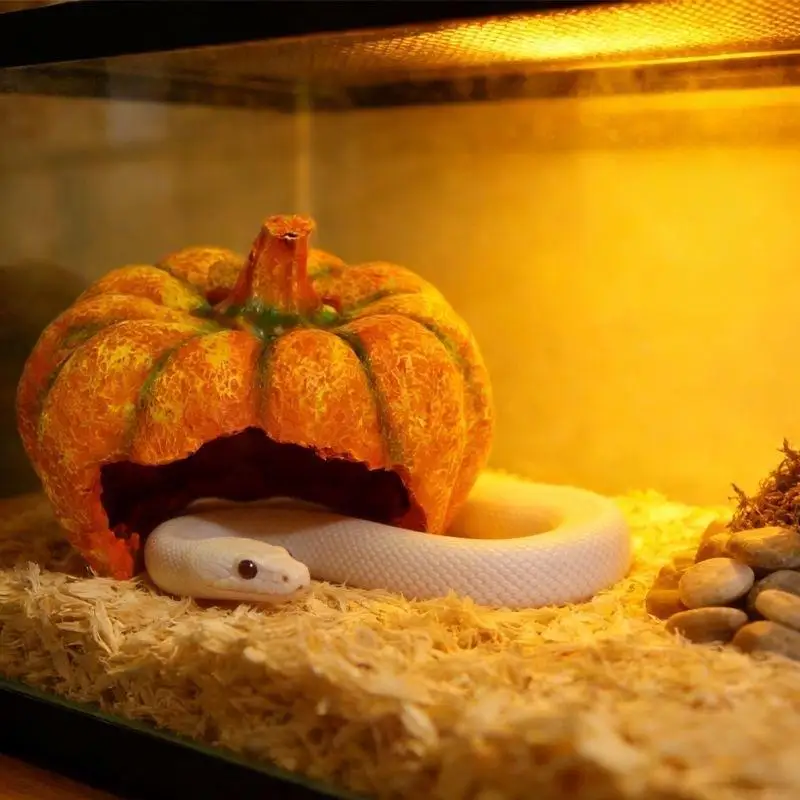 1Pcs Leopard Gecko Corn Snake Lizard Habitat Reptile Hideout Resin/PVC Pumpkin Cave Anti-Slip Bottom For Terrarium Decor