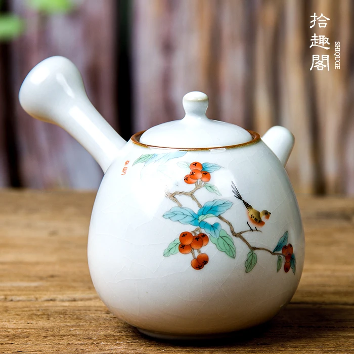 Jingdezhen Ceramic Painted Side Pot Ru Kiln Opening Tea Japanese Kung Fu Set Maker Single