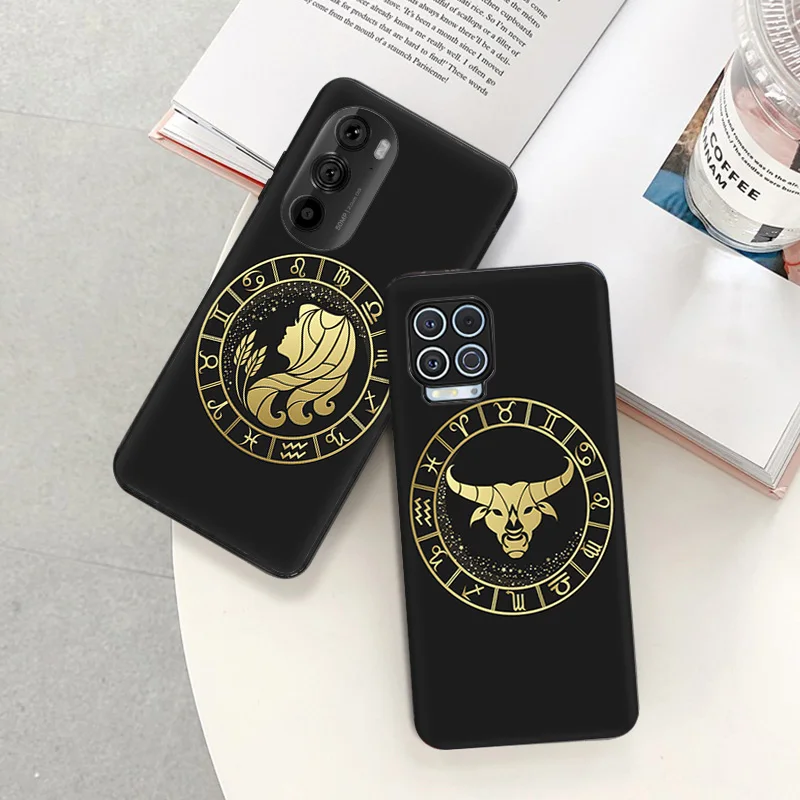 Black Matte Phone Case for Motorola Moto G50 G73 G53 G72 G52 G30 G31 G60 G71 G22 G9 G60S Zodiac Pisces Libra Virgo Soft Cover