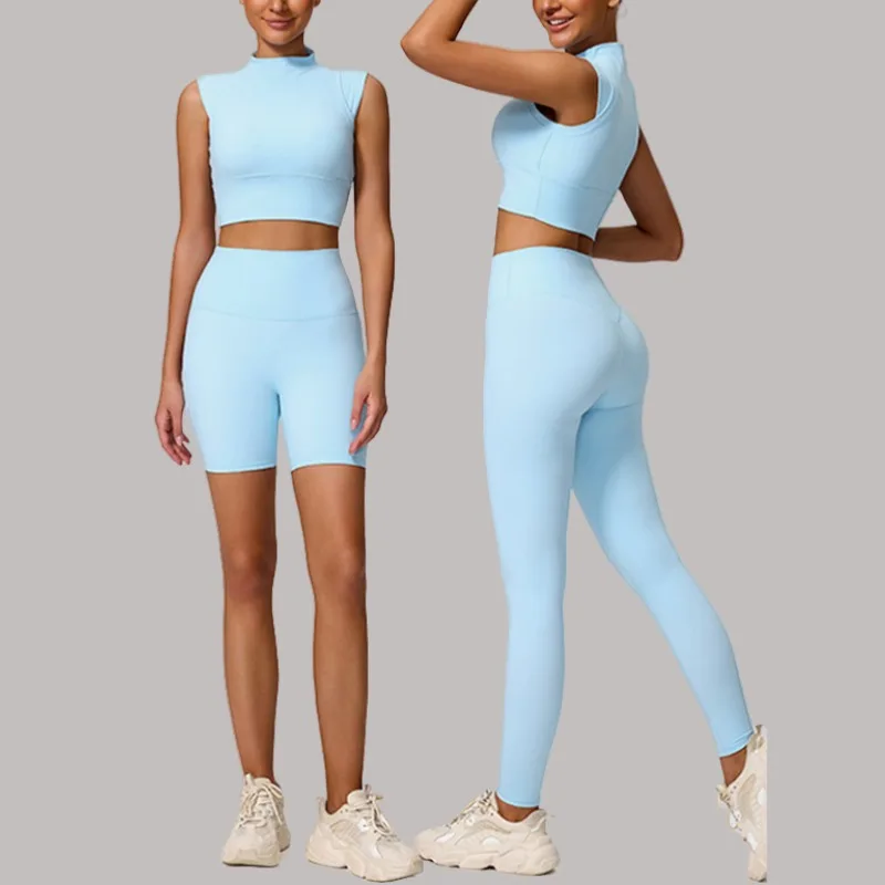 

Women's Seamless Yoga Set High Elasticity and Shock Resistance Running Sports High Neck Vest Style Quick Drying Fitness Set