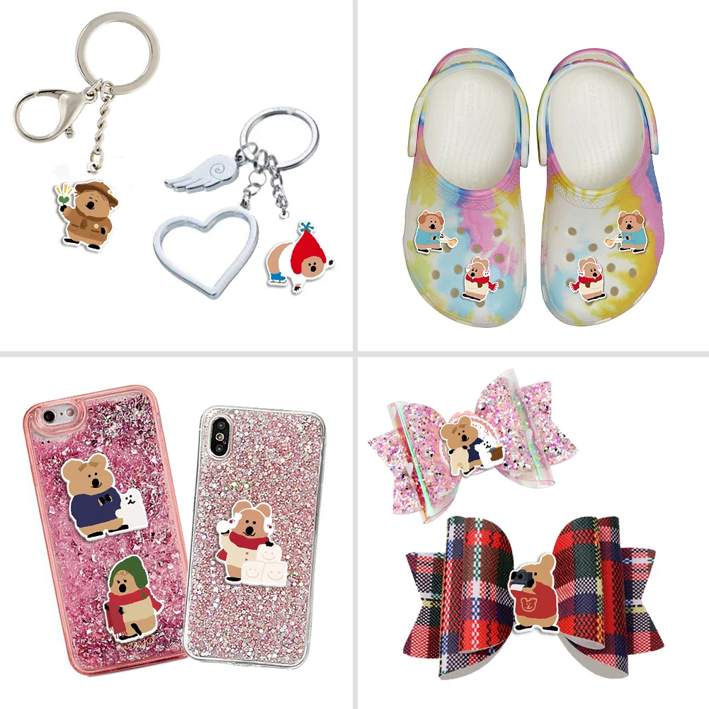 10pcs/lot D Q Kangaroo Cartoon Resin Planar Transparent Glitter Acrylic Flatback for DIY Keychain Pendant Scrapbook Embellishmen