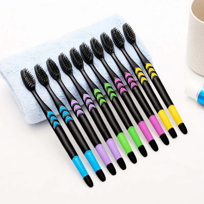 10Pcs Toothbrush Double Ultra Soft Toothbrush Bamboo Charcoal Nano Brush Tooth Brush Dental Oral Care Hygiene Teeth Brush