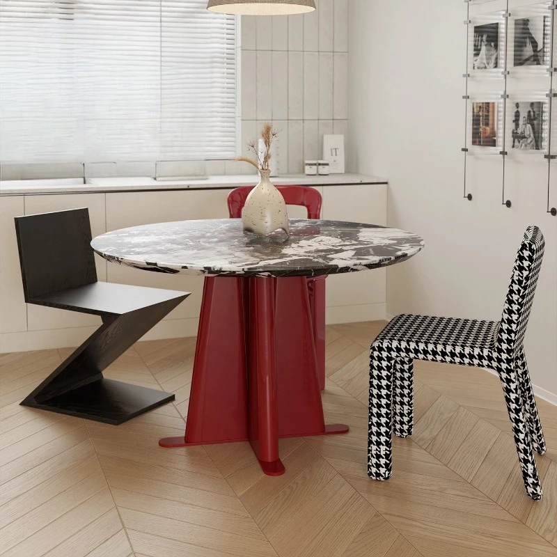 

Natural luxury stone round dining table Bulgari black Italian light luxury high-end marble designer table