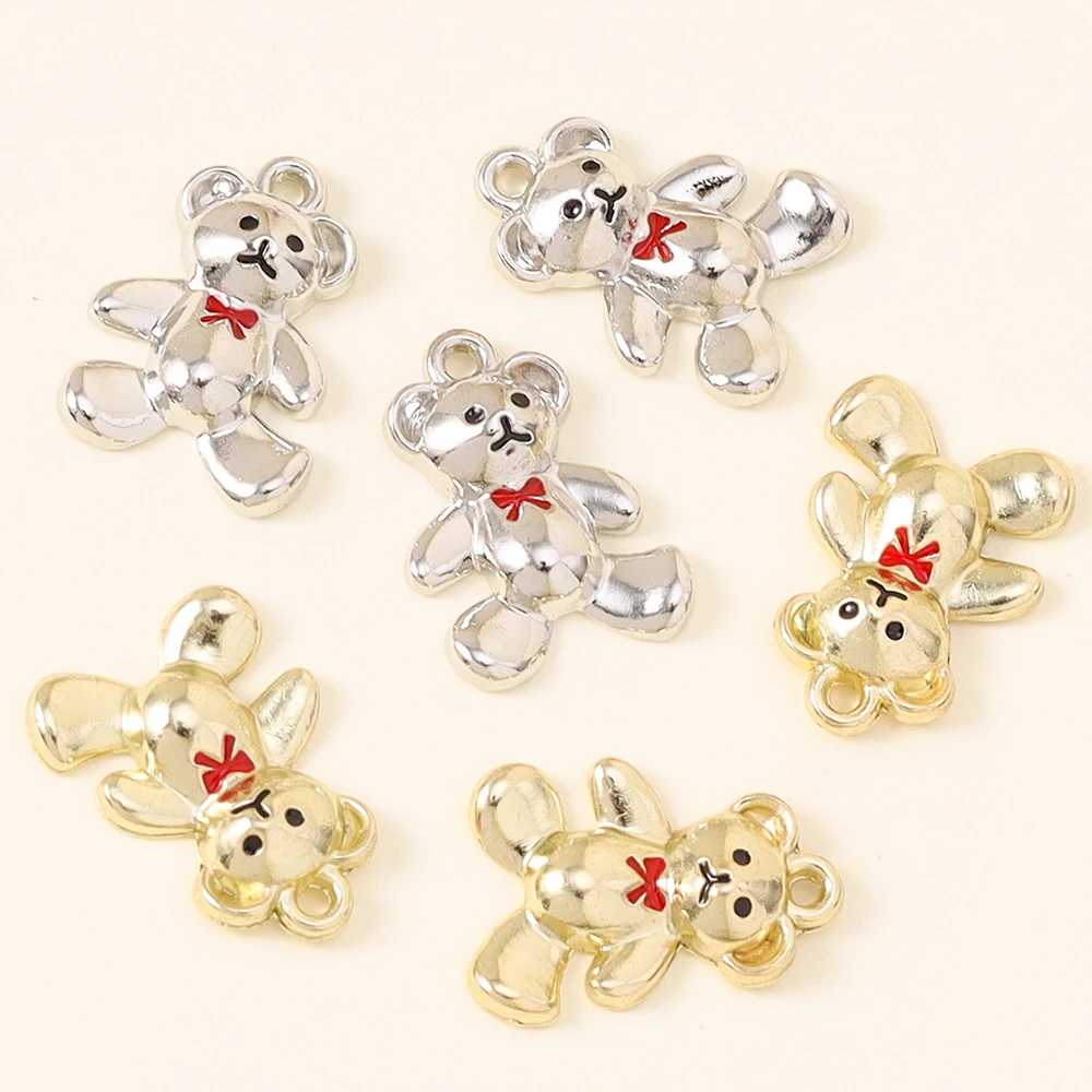 8pcs Exquisite Gold Silver Color Crystal Bear Charms for Necklaces Earrings Making Accessories Fashion DIY Jewelry Findings
