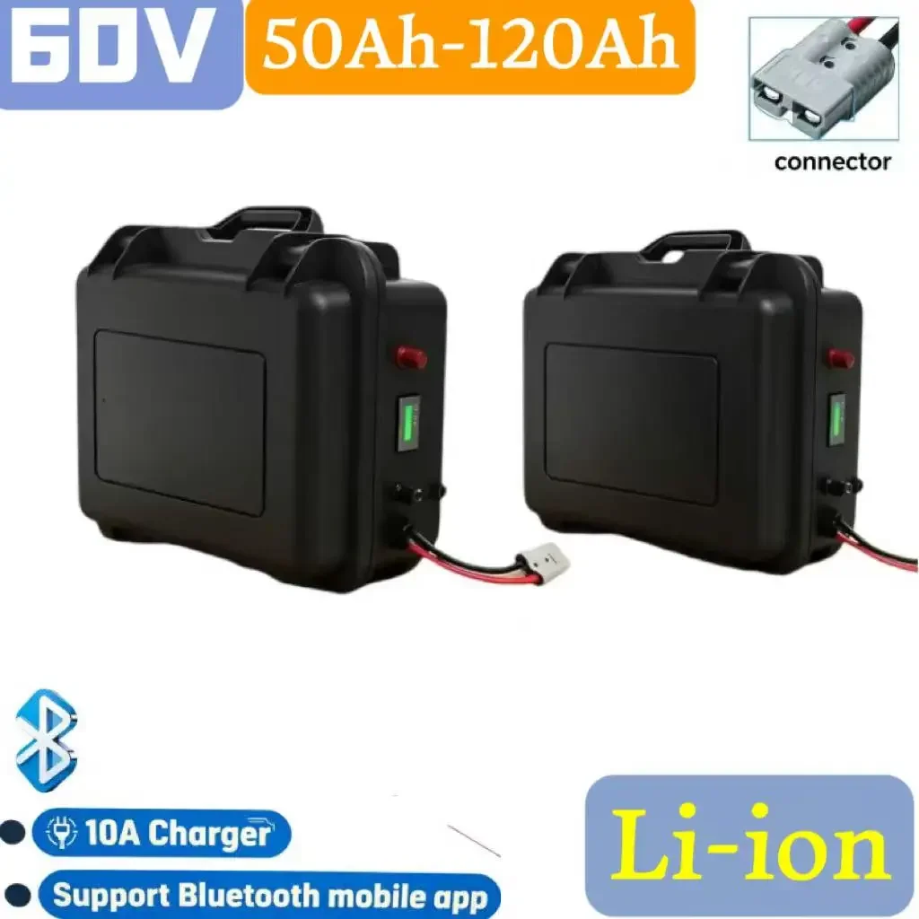 60V 50Ah-120Ah Portable Li-ion Battery, equipped with intelligent Bluetooth BMS monitoring system. 5000W high power compatibilit